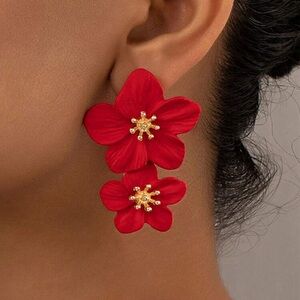 Red Flower Earrings
